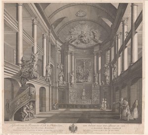 Interiør af Saint Rosalia-kirken i Rotterdam Udsigt over den romerske kirke i Rotterdam, set indefra til alteret (titel på objekt) af Nicolas Ransonnette