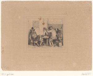 Tre fulde bønder på et værtshus Vive la joie (titel på objekt) Skitser 1837 (serietitel) Croquis af Charlet 1837 (serietitel) af Nicolas Toussaint Charlet