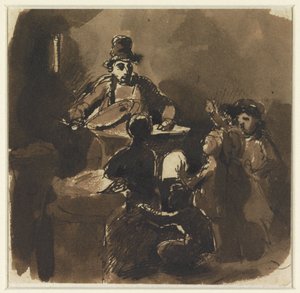 Børn omkring bålet hos en kastanjesælger (?) af Nicolas Toussaint Charlet