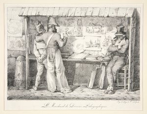 Købmanden med litografiske billeder af Nicolas Toussaint Charlet