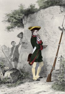 Napoleon I Bonaparte (1769 - 1821) på militærskolen i Brienne i 1783. Stik af Charlet fra det 19. århundrede.