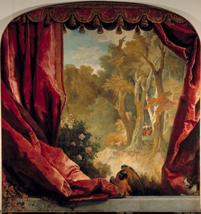 Dekorativ komposition med gardiner, landskab og dyr Maleri af Nicolas de Largilliere (1656-1746) 1700-tallet søn. 2,61x2,51 m af Nicolas de Largillière