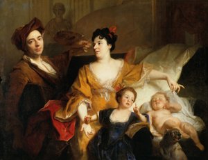 Selvportræt af kunstneren med sin familie, ca. 1704 (olie på lærred) af Nicolas de Largillière