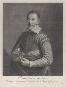 Portræt af en komiker: portræt af Francesco Andreini med en maske, 1729-40., 1729-40.