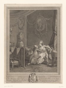 Det lykkelige øjeblik Slaapkamerinterieur met koppel op seng Det lykkelige øjeblik (titel på objekt) af Nicolas de Launay (goudsmid)