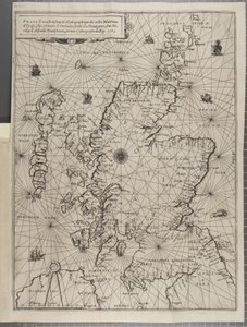 Kort, fra The Navigation of King James V, Round Scotland, Orkney-øerne og Hebriderne eller Western Isles: Under ledelse af den fremragende pilot Alexander Lindsay