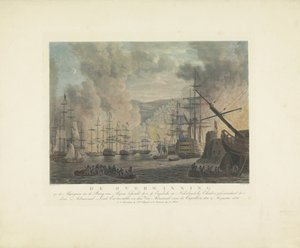 Bombardement af Algier, 1816 Algerianernes sejr i Algierbugten af ​​de engelske og hollandske eskadriller, kommanderet af admiralen Lord Exmouth og viceadmiralen af ​​Capellen, 27. august 1816 (titel på obj. af Nicolaus Heideloff