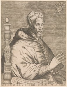 Portræt af pave Gregor XIV, siddende Gregor XIII Pon. Maks. (titel på objekt) af Nicolaus van Aelst (attributed to)