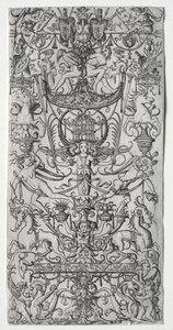 Ornamentpanel med et fuglebur af Nicoletto da Modena