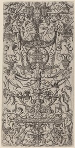 Ornamentpanel med et fuglebur af Nicoletto da Modena