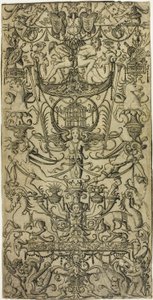 Panel af ornament med et fuglebur af Nicoletto da Modena