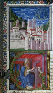 Saint Augustine Writing Miniature af Nicolo Polani taget fra "" De civitate dei"" (Guds By) af Saint Augustine of Hippo (354-430). 1459. Paris, Bibliotheque sainte Genevieve af Nicolo Polani