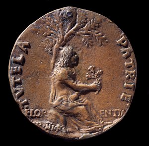 Medaljon, der repræsenterer Lorenzo de Medici, kendt som den storslåede (bronze af Nicolo Spinelli