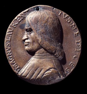 Portrætmedalje af Lorenzo de Medici, kendt som den storslåede (bronze af Nicolo Spinelli