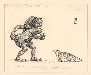 Illustration til Den tykke kat af Niels Skovgaard