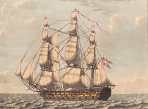 Et dansk orlov skib, at se i læ, med sidevind