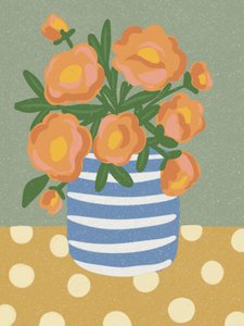 Stilleben med appelsiner og blomster af Nikita Jariwala