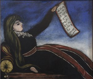 Georgisk kvinde på en sofa - Georgisk kvinde på en sofa af Pirosmani (Pirosmanashvili), Niko (1862-1918). Olie på oliedug, størrelse: 99x106