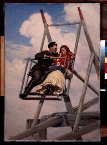 On the Swing - Maleri af Nikolai Alexandrovich Yaroshenko (Yaroshenko) (1846-1898), olie på lærred