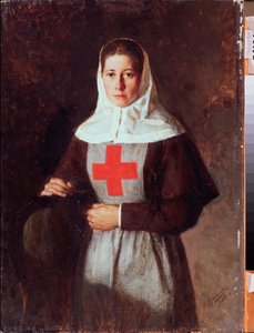 Une infirmiere (En sygeplejerske) - Maleri af Nikolai Alexandrovich Yaroshenko (Yaroshenko) (1846-1898), olie på pap