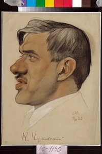 Portræt af Kornei Chukovsky (1882-1969) - Værk af Nikolai Andreevich Andreev (1873-1932), blod og kridt på papir (32,5x24,2 cm) af Nikolai Andreevich Andreev