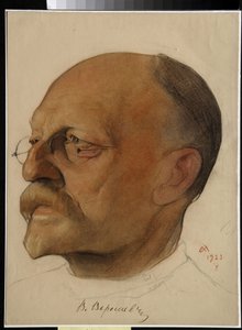 Portræt af Vikenti Vikentyevich Smidovitch, dit Vikenti Veressaiev (1867-1945), russisk læge og forfatter (Vikenty Vikentyevich Veresaev) - Tegning af Nikolai Andreevich Andreev (1873-1932) sangvin og farveblyanter på papir (32,5x24 cm) af Nikolai Andreevich Andreev