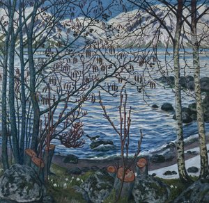 Fugl på sten (maleri) af Nikolai Astrup