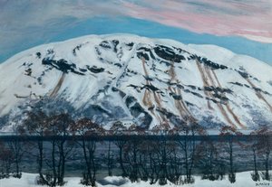 Kold aprilmorgen med lavine (Snebjerg), c.1909 af Nikolai Astrup