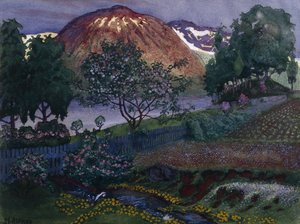 Julinat i haven (olie på lærred) af Nikolai Astrup