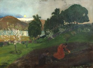 Forårsaften i haven (Natarbejde i haven) af Nikolai Astrup