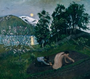 Forårsnat i haven, Natarbejde i haven af Nikolai Astrup