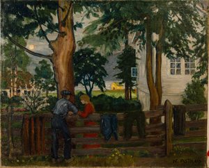Sommernat ved haveporten (olie på lærred) af Nikolai Astrup
