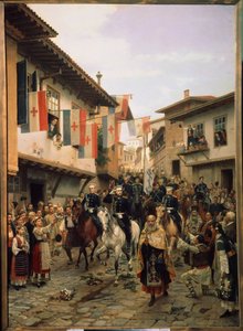 Russisk-tyrkisk (russisk-tyrkisk) krig 1877-1878: ""Storhertugen (storhertugen) Nicholas Nikolaievitch af Rusland (Nicholas Nicolaievich den Ældre) (1831-1891) ved Veliko Tarnovo den 06/03/1877 i Bulgarien" " Maleri af Nikolai Dmitrievich Dmitriev Orenburg