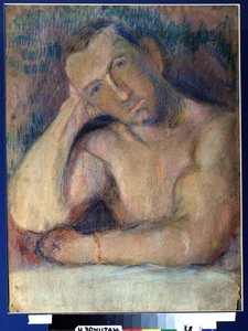 Portræt af digter Benedikt Livchits (1886-1939) (Portræt af digteren Benedikt Livshits) - Represente torse nu, la tete penchee, posee dans sa main - Oeuvre de Nikolai Ivanovich Kulbin (Nicolas Koulbine) (1868-1917), pastel på papir