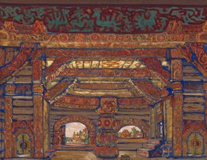 Tsar Berendeys Palads. Scenedesign til teaterstykket Snow Maiden af A. Ostrovsky, 1912 af Nikolai Konstantinowitsch Roerich