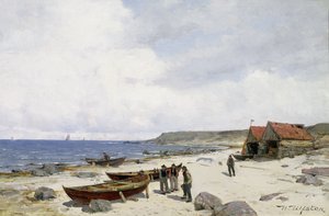 Fishermen on the Beach (olie på lærred) af Nikolai Martin Ulfsten