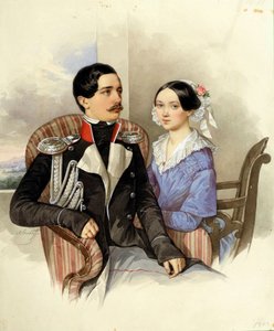 Portræt af grev Jakov Karlovich Sievers (1818-1865) og grevinde Vera Mikhaylovna (1818-1865) - Kunstværk af N M Alexeyev (1800-1850) af Nikolai Mikhailovich Alexeyev