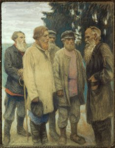 Leo Tolstoj med bønder / pastel af Bogdanow-Bjelski