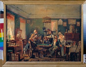 Kortspil - Kortspil - Maleri af Nikolai Petrovich Petrov (1834-1876), olie på lærred, omkring 1850 - 1800-tallets russisk kunst - Statens russiske museum, Sankt Petersborg af Nikolai Petrovich Petrov