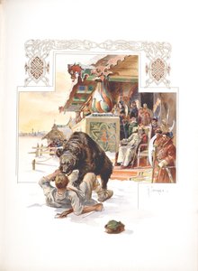 bjørn lokning. Illustration til storhertugen, tsar- og kejserjagten i Rusland af N. Kutepov
