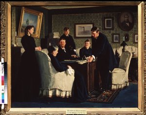 Familieregnskabet. Maleri af Nikolai Vasilyevich Nevrev (1830-1904), olie på lærred