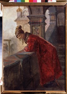 En boyar (boiard, boiar) i traditionel dragt i slutningen af ​​det 16.-begyndelsen af ​​det 17. århundredes Rusland (Boyar on the Porch) - Maleri af Nikolai Vasilyevich Nevrev (1830-1904) - Olie på lærred - State Regional I Pozhalostin Art Museum , Ryazan