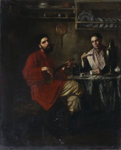 Hjemlig scene af bondelivet, 1855 af Nikolai Vasilyevich Nevrev