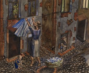 The Old Court - Værk af Nikolai Ivanovich Evgrafov (1904-1941), akvarel og blæk på papir (27,5x33,5 cm) af Nikolay Ivanovich Evgrafov