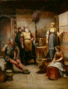 En kurerende budbringer fra vikingen Harald Harfagre til Gyda (olie på lærred)