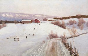 Vinter i Norge (olie på lærred) af Nils Hansteen