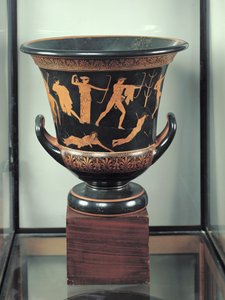Attisk rød-figur calyx-krater skildrer niobids død, ca. 460-50 f.Kr. (keramik) (se også 92576-77)