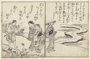 Vandrere i et landskab med blomster af Nishikawa Sukenobu (attributed to)