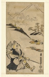 Poet-præsten Saigyo Hoshi ser op på Fuji-bjerget