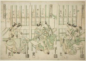 Sæt med tre, kærlighedsfugle i tre slags musik (Sampukutsui hiyoku no san kyoku) af Nishimura Shigenaga